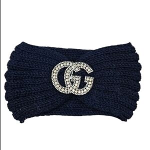 Elegant Navy Headband with Crystal Logo